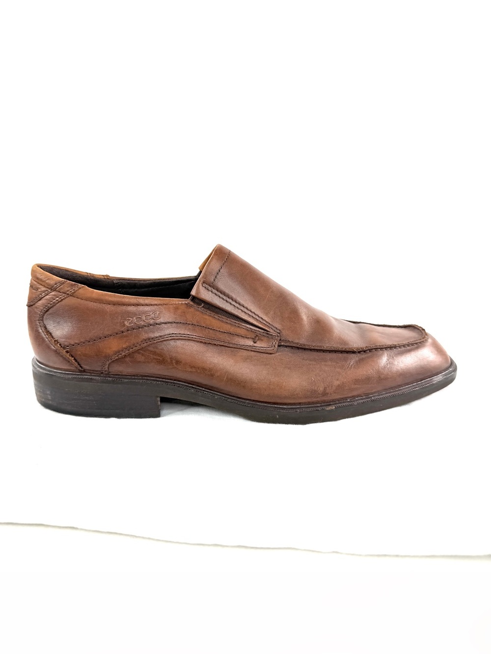 Ecco Helsinki Men Size 12 EU 46 Brown Leather Loafer Slip On Shoe Elastic Insert